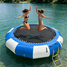 10 Ft Inflatable Water Trampoline, Floating Bounce Swim Platform with Rope Ladde
