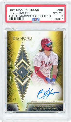 Bryce Harper Phillies Signed 2021 Topps Diamond Icons #ADR-BH #1/1 PSA 8 Card