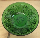 Anchor Hocking FOREST GREEN Pineapple Cut Glass 8" Round Serving Bowl Vintage