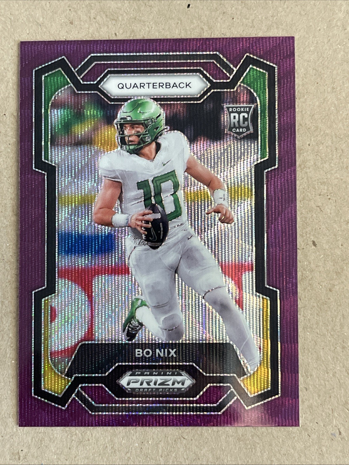 Bo Nix 2024 Prizm Draft Picks Purple Wave Prizm RC #105 Oregon / Denver Broncos