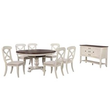 Andrews Extendable Dining Set and Sideboard in Antique White/Chestnut Brown Wood