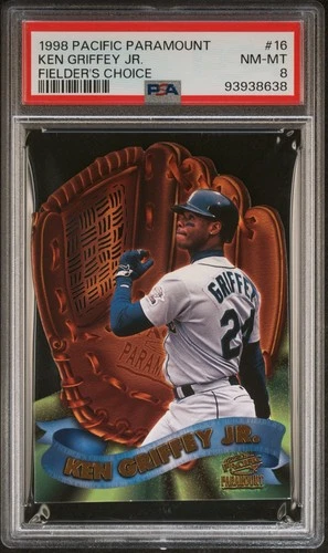 KEN GRIFFEY JR. 1998 Pacific Paramount Fielder's Choice Die-Cut Insert #16 PSA 8