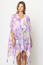 Anthropologie Women's Tropical Swirl Border Print Tassel Beach Resort Kimono