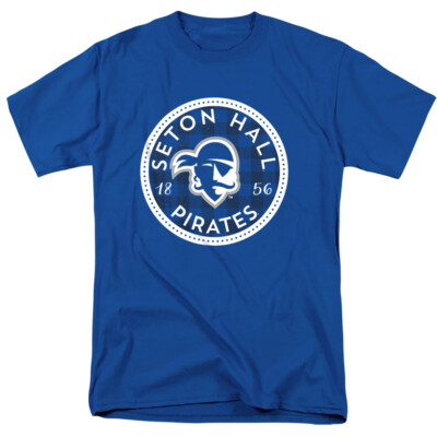 Seton Hall University Adult T-Shirt Plaid Badge, Royal Blue, S-5XL