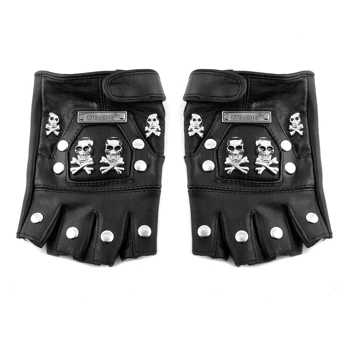 Men Women Uniesex Leather Gloves Metal Chain Cosplay Goth