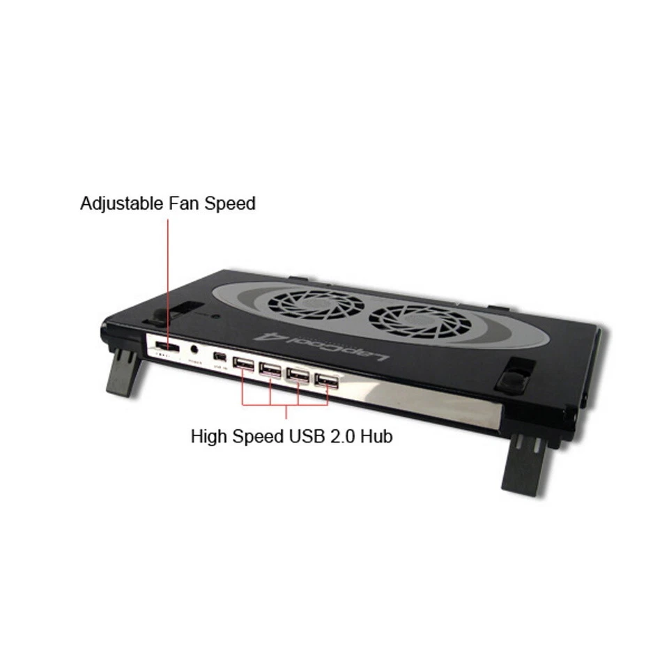 Vantec Lapcool 4可折叠笔记本电脑冷却器带双可调节风扇和USB集线器 — 第 4/4 张图片