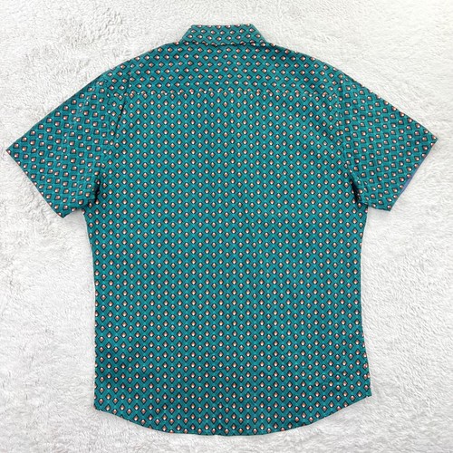 Consequence Camicia Manica Corta Uomo Grande Verde Giada Art Decò Piastrella Elasticizzata USA - Foto 4 di 11