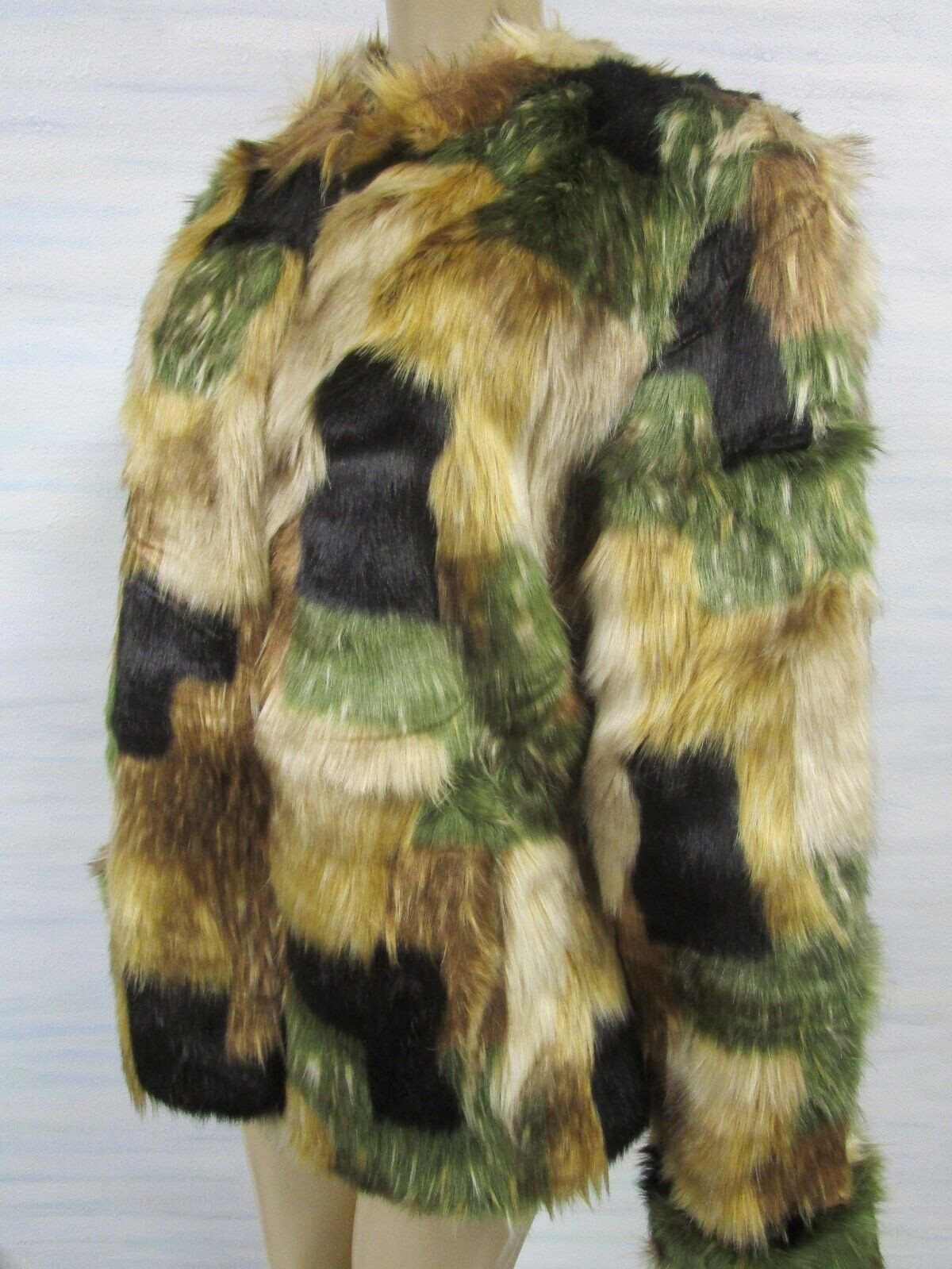 ADRIENNE LANDAU MULTI-COLOR FAUX FUR LONG SLEEVE COAT SIZE XL - NWT