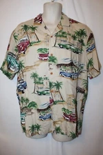 mens vtg paradise found GM antique cars hawaiian shirt XL preowned made Hawaii