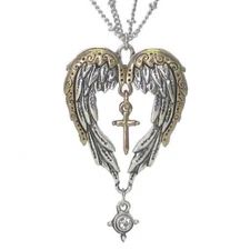 Double Layer Angel Wing Pendant Necklace Silver Alloy