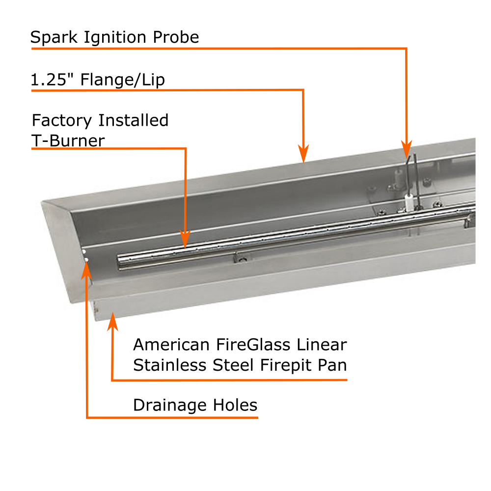American Fireglass Linear Gas Fire Pit Kit DropIn Pan Spark Ignition