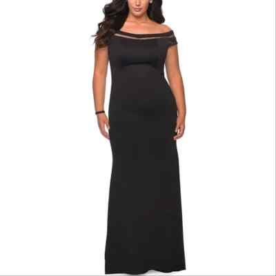 La Femme Curve Black Off-Shoulder Jersey Fitted Dress Size 18 Orig $398