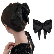 KXF Silky Satin Bow Hair Claw Clip French Barrette with Rhinestone Soft Bow K...