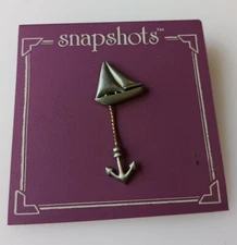 Vintage JJ Jonette Jewelry Two Tone Sailboat With Chained Anchor Fashion Pin