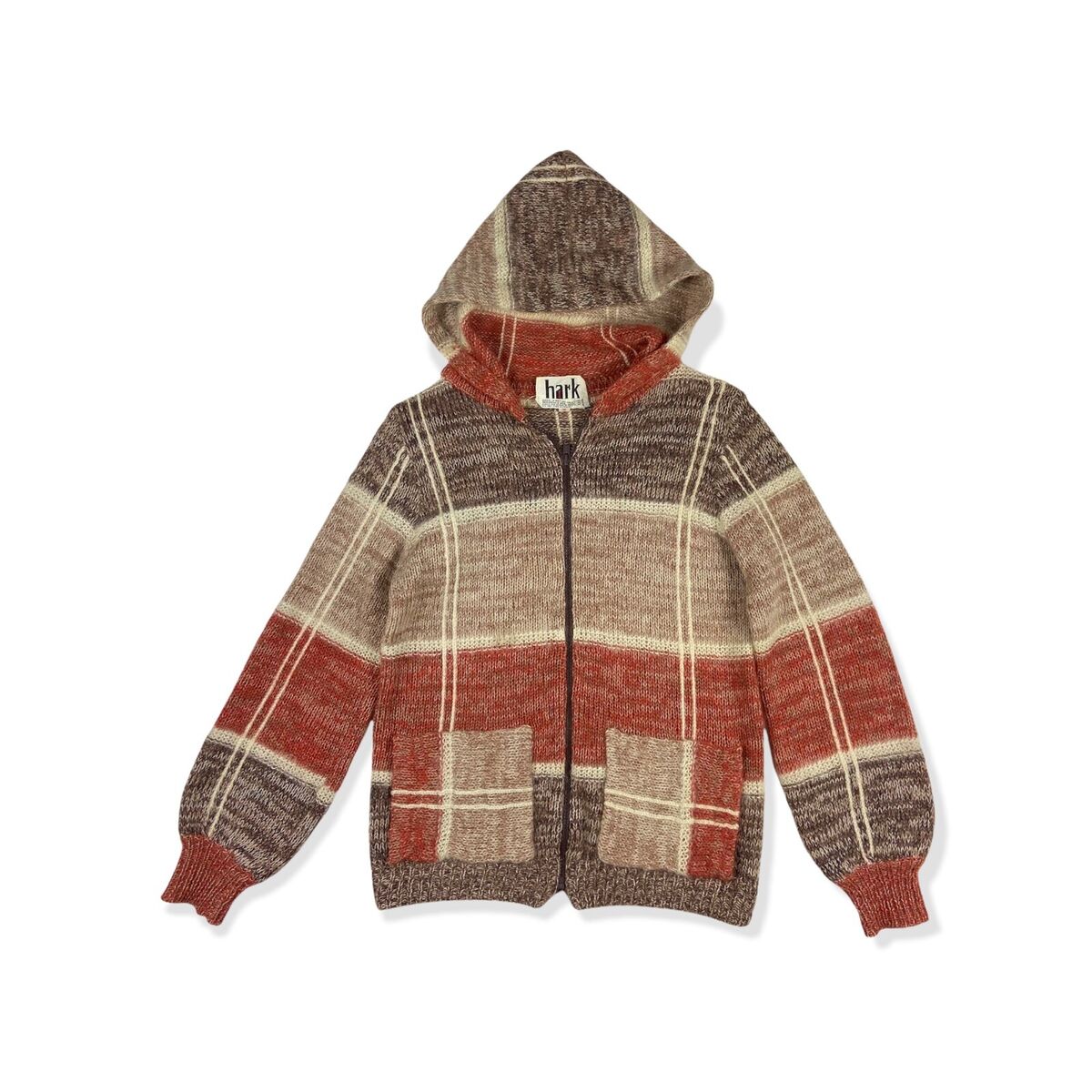 Hark Vintage 1960s Plaid Mohair Blend Zip Up Hooded Knit Hark Vintage 1960s Plaid Mohair Blend Zip Up Hooded Knit