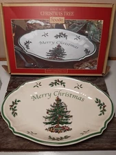 Oval Spode Christmas Tree Medium Serving Tray XT5459 MERRY CHRISTMAS w Orig Box