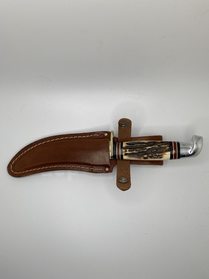 Custom Western Knife W39 M Stamped With Stag Handle & Sheath Beautiful