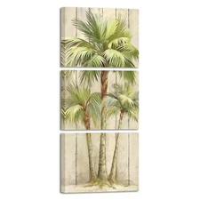 KREATIVE ARTS Tropical Getaway Palm Tree Triptych Canvas Wall Art Set - Palm ...