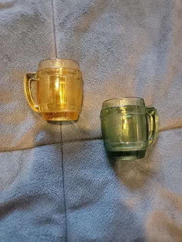 Vintage Miniature Green And Yellow Glass Mug Toothpick Holder