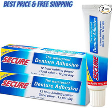 Secure Waterproof Denture Adhesive - Zinc Free - Extra Strong Hold For Upper