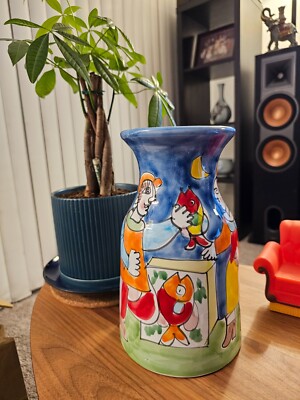 Vintage La Muza Signed Italian Pottery Vase Large Ceramic In Giovanni Style