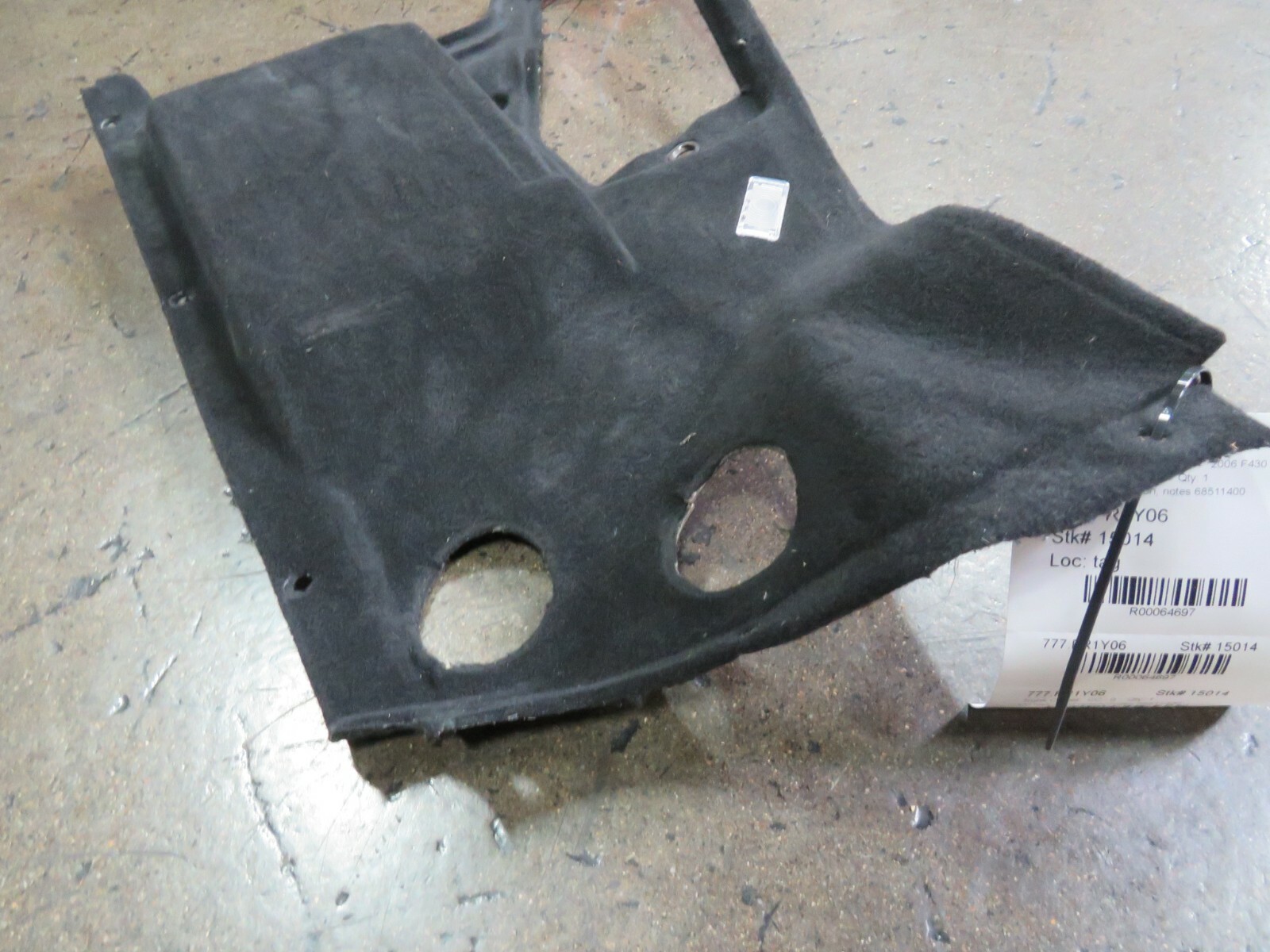 Ferrari F430, Front Trunk Carpet, LH Wall Panel w/ CD Option, Used, P/N 68511400