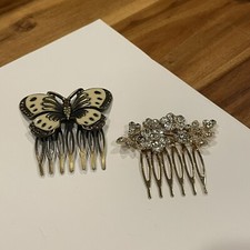 Lot Of 2 Rhinestone Women  s / Girl  s Hair Comb Style Accessories 1 Butterfly
