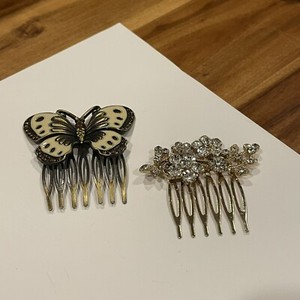 Lot Of 2 Rhinestone Women’s / Girl’s Hair Comb Style Accessories 1 Butterfly