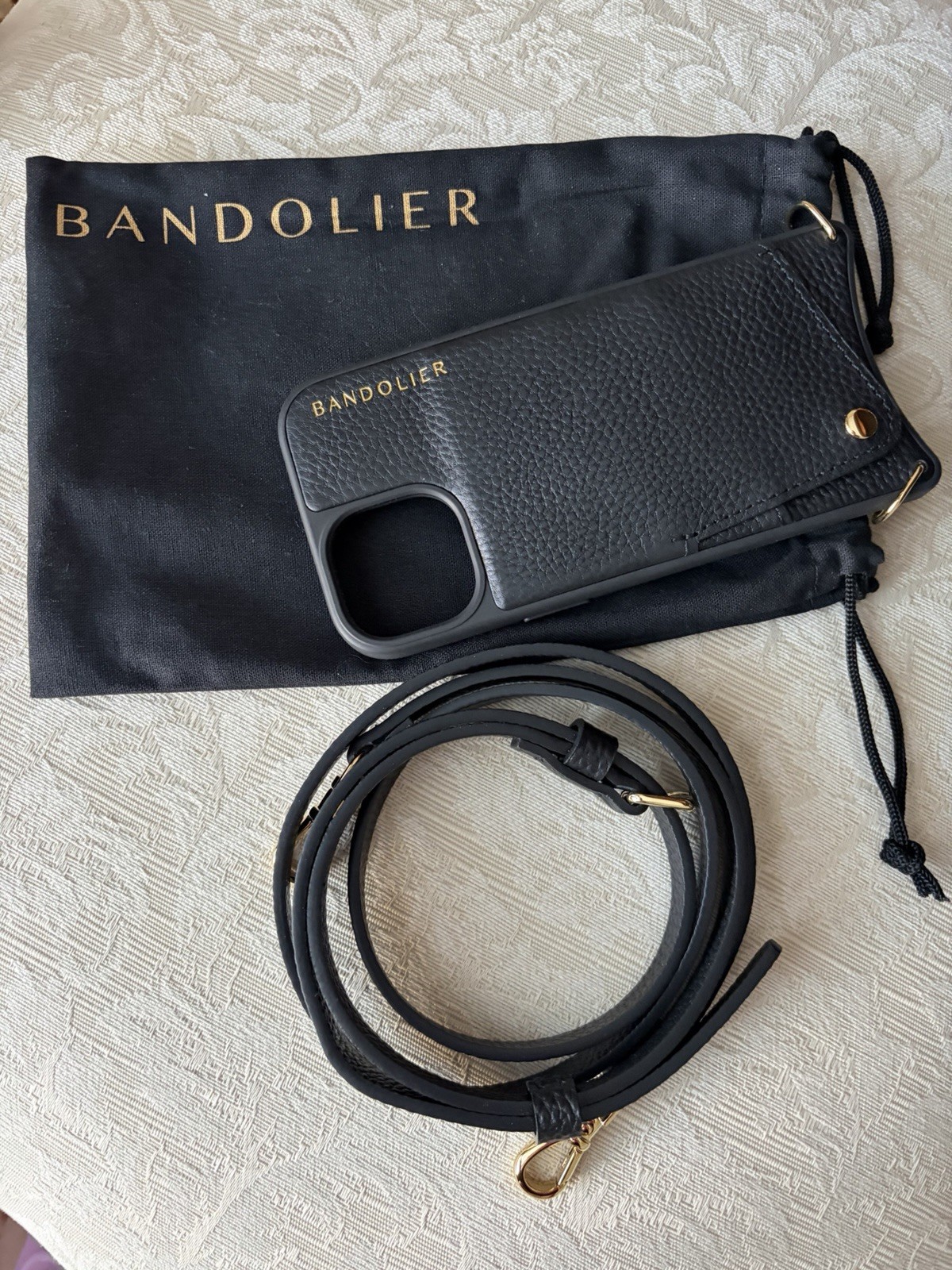Bandolier Black Leather Crossbody iPhone 15 Case-image