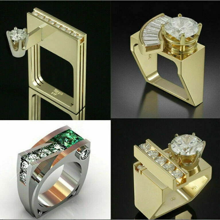 Anillos de circonita cúbica de boda corte amatista esmeralda geometría única joyería de fiesta Foto 4 de 4