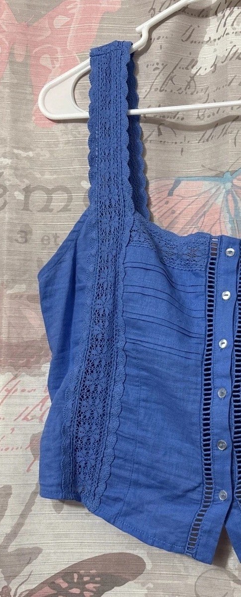 FREE PEOPLE Maggie Blue Lace Tank Top Medium Bohemian Prairie