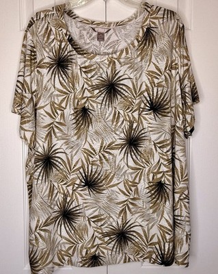 White Stag Womens Plus 4X Textured Tee Top Brown Leaf Pullover Short Sleeve