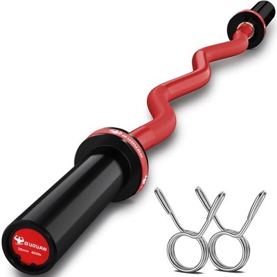 GUQUAN Olympic EZ Curl Barbell Bar, 400LBS Weight Capacity Red 