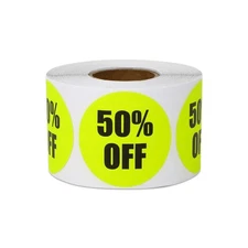 50 Percent Off Stickers - Clearance Discount Sale Labels for Small Business S...