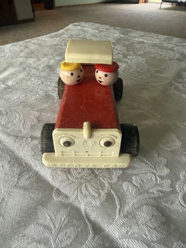Vintage Fisher Price #674 Sports Car Red Roadster Wooden Push Toy Red (1950's)