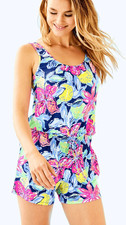 NWOT Lilly Pulitzer TALA ROMPER Nauti Navy Capri Soleil Pink XS 158 F13