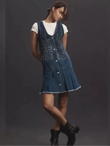 white christmas dresses Pascale Off Shoulder Denim Mini Dress - Washed Dark Blue
