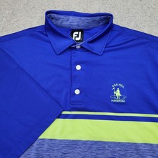 FootJoy Golf Polo Shirt Mens Large Blue Striped Short Sleeve Performance Logo