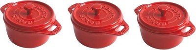 Staub Ceramic 3-pc Mini Round Cocotte Set - Cherry *New*