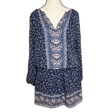 Joie Ariella 100% Silk Drop Waist Navy Floral Dress Women’s Size L Boho Peasant