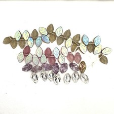 Beads Lot 50 Czech Glass Leaf Shaped Top Drilled 2 Sided Color 12mm Old Stock