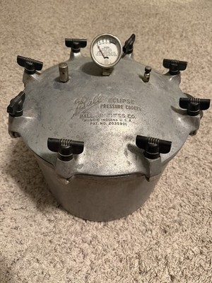Vintage Ball Eclipse Steam Pressure Cooker w/ Gauge   Aluminum Clamp Lid  1930s 