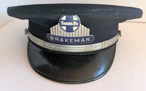1940s Santa Fe Railroad Brakeman Visor Hat W/ Enameled Badge