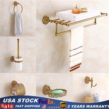 7Pcs Antique Bathroom Accessories Restroom Hardware Carved Brass Towel Bar