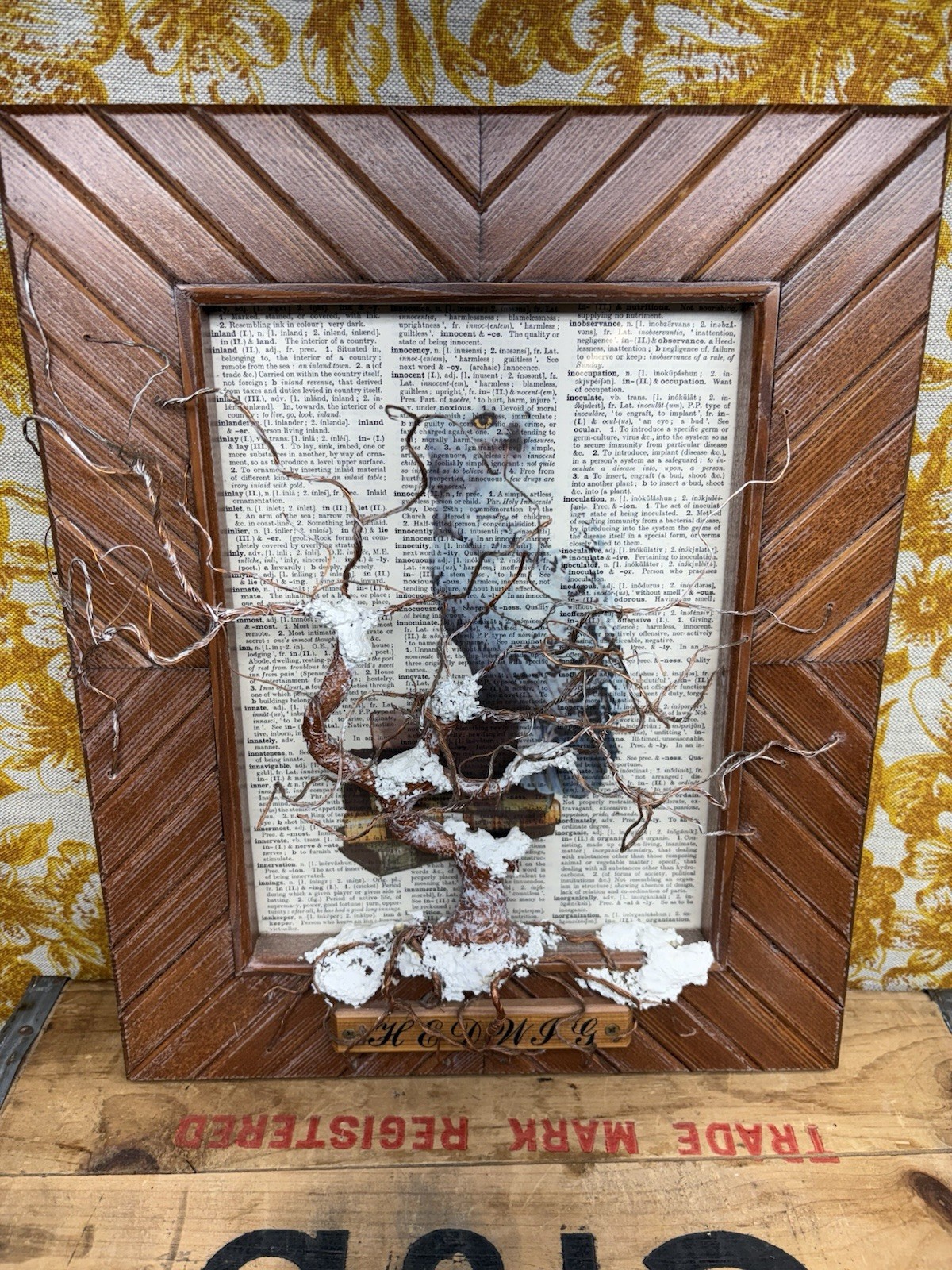 Harry Potter Hedwig arte escultura 3D enmarcada alambre de cobre