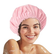 Shower Cap for Women, Double Layer Waterproof Bath One Size Fits Most, Pink