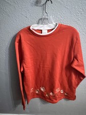Vintage Blair Women Orange Floral Embroidered Sweatshirt Size Medium