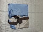 GONEX FOLDABLE REUSABLE SHOPPING TOTE BAG PACKABLE NYLON Blue w/ Brown Handles — photo 6