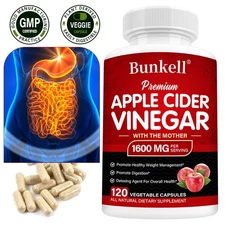 Vegan Apple Cider Vinegar with the mother 1600mg - GMO Free ACV Supplement
