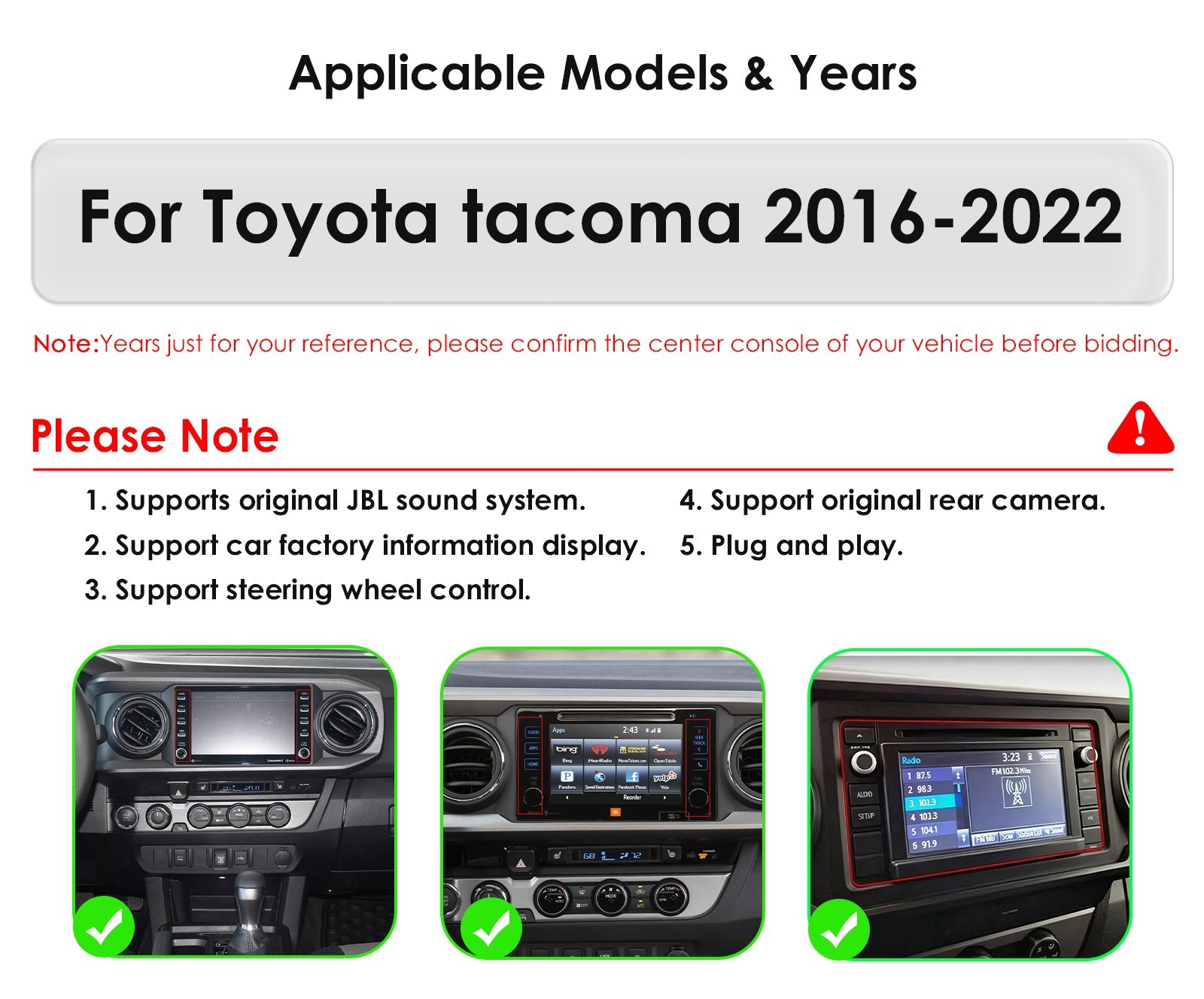 6+64G Carplay For Toyota Tacoma 2016-2022 Car Stereo Radio Android14 GPS WIFI BT